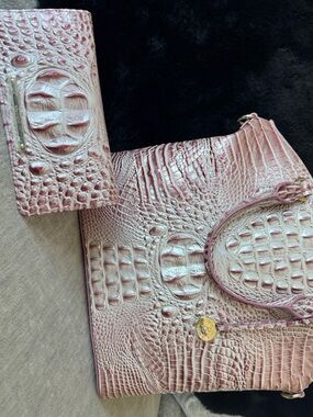 Brahmin Pink Croc-Embossed Satchel with Matching Wallet